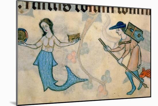 Border detail of a mermaid and a tinker, from the Luttrell Psalter-English-Mounted Giclee Print