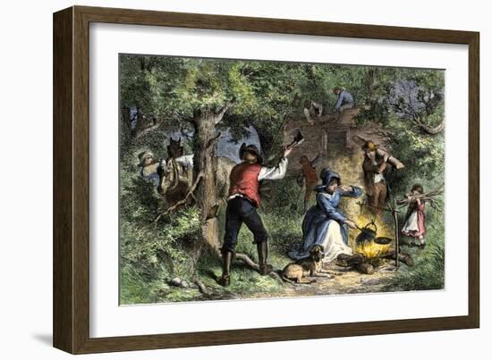 Border Settlers in Ohio Building a Log Cabin-null-Framed Giclee Print