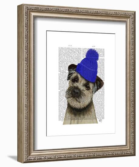 Border Terrier with Blue Bobble Hat-Fab Funky-Framed Art Print