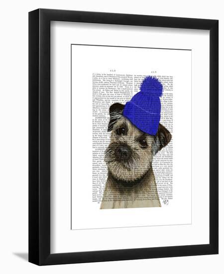 Border Terrier with Blue Bobble Hat-Fab Funky-Framed Art Print