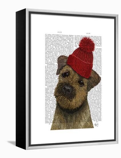 Border Terrier with Red Bobble Hat-Fab Funky-Framed Stretched Canvas