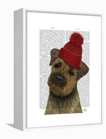 Border Terrier with Red Bobble Hat-Fab Funky-Framed Stretched Canvas