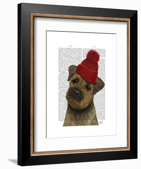 Border Terrier with Red Bobble Hat-Fab Funky-Framed Art Print