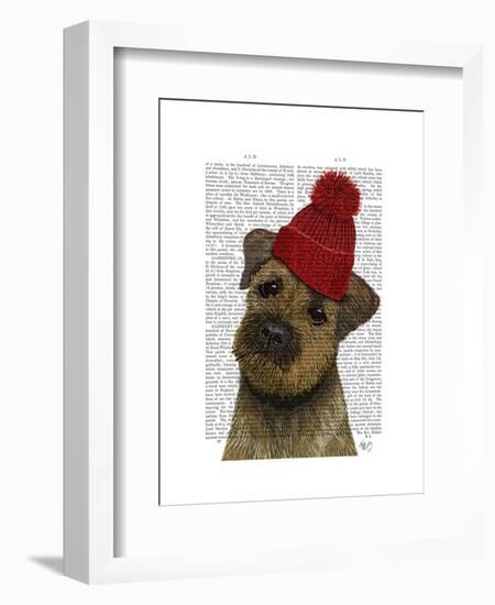 Border Terrier with Red Bobble Hat-Fab Funky-Framed Art Print