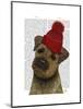 Border Terrier with Red Bobble Hat-Fab Funky-Mounted Art Print