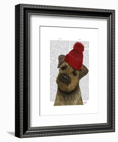 Border Terrier with Red Bobble Hat-Fab Funky-Framed Art Print