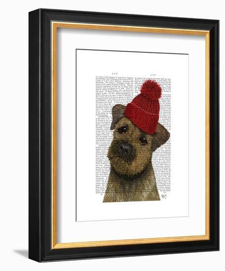 Border Terrier with Red Bobble Hat-Fab Funky-Framed Art Print