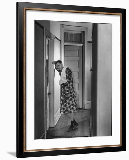 Border Waiting Outside Bathroom at Boarding House-William C^ Shrout-Framed Premium Photographic Print