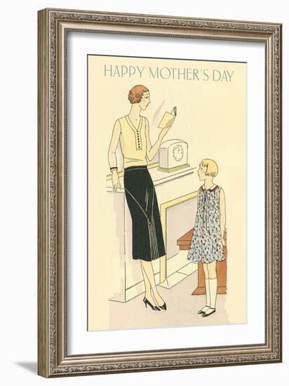 Bored Woman Reading to Daughter-null-Framed Art Print