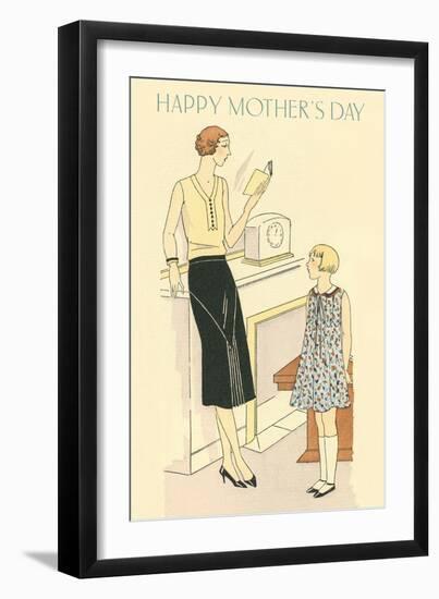 Bored Woman Reading to Daughter-null-Framed Art Print