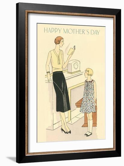 Bored Woman Reading to Daughter-null-Framed Art Print