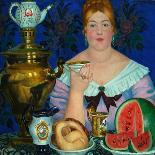 The Merchant's Wife Drinking Tea, 1923-Boris Michaylovich Kustodiev-Framed Giclee Print