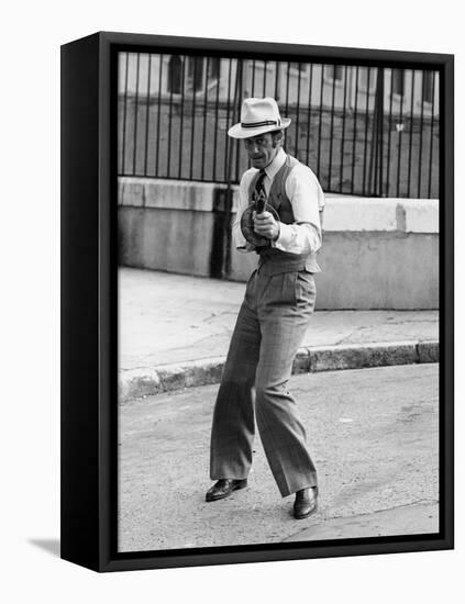 Borsalino by Jacques Deray with Jean-Paul Belmondo, 1970 (b/w photo)-null-Framed Stretched Canvas