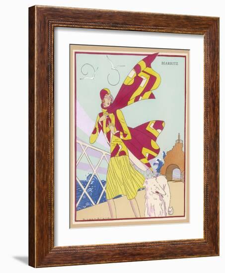 Borzoi and Its Owner Brave the Braxing Breezes of Biarritz-Roger Brard-Framed Art Print