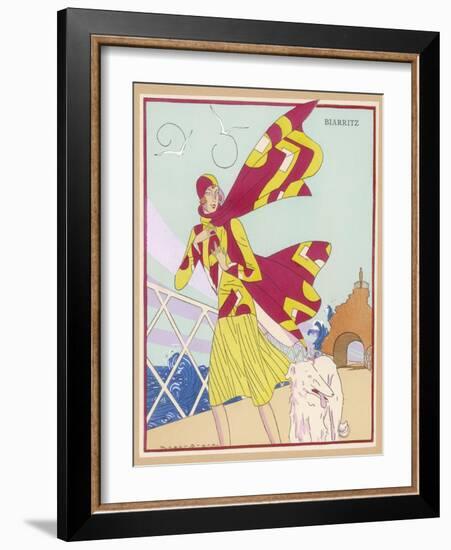 Borzoi and Its Owner Brave the Braxing Breezes of Biarritz-Roger Brard-Framed Art Print