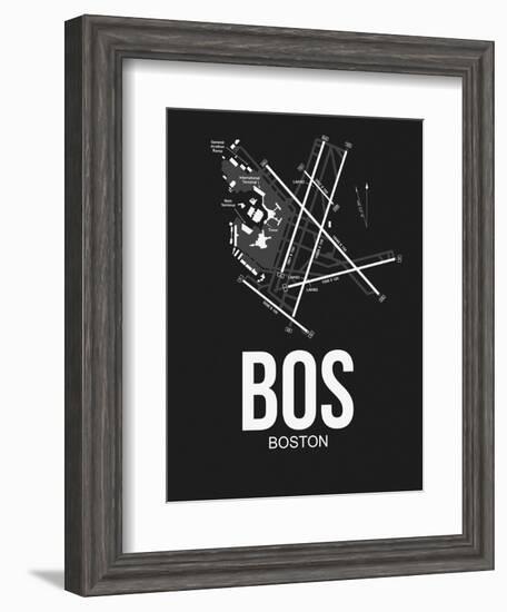 BOS Boston Airport Black-NaxArt-Framed Art Print