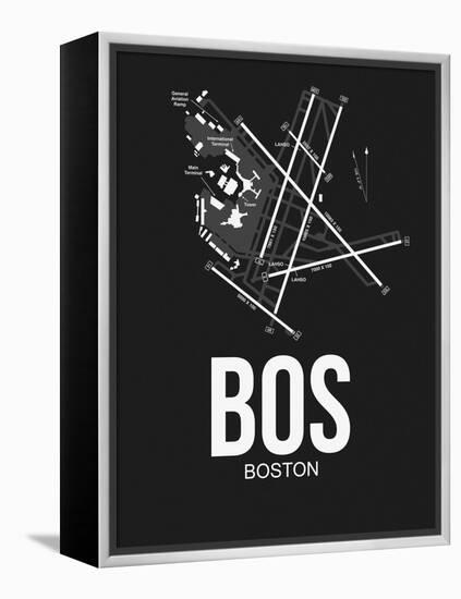 BOS Boston Airport Black-NaxArt-Framed Stretched Canvas