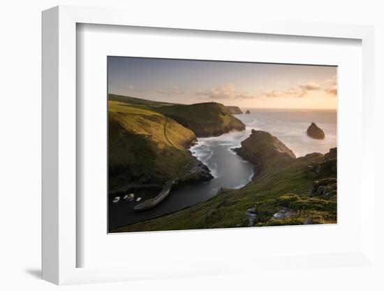 Boscastle harbour, at dusk, Boscastle, Cornwall, UK-Ross Hoddinott-Framed Photographic Print