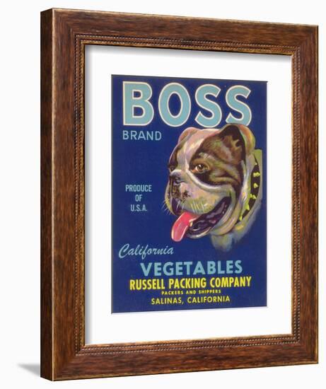 Boss Vegetable Label - Salinas, CA-Lantern Press-Framed Art Print