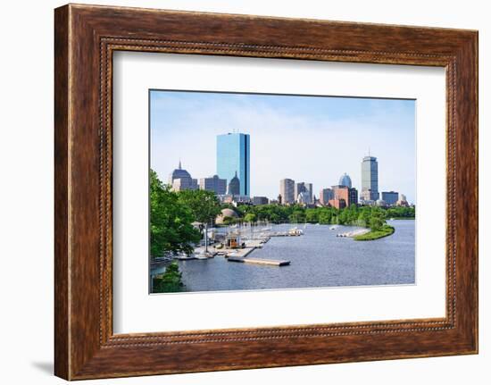 Boston Back Bay with Sailing Boat and Urban Building City Skyline in the Morning.-Songquan Deng-Framed Photographic Print