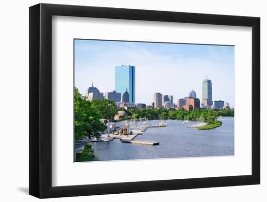 Boston Back Bay with Sailing Boat and Urban Building City Skyline in the Morning.-Songquan Deng-Framed Photographic Print