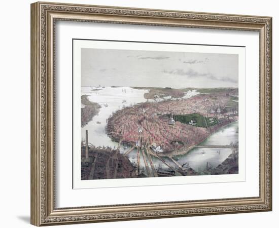 Boston Bird's Eye View from the North, Circa 1877, USA, America-John Bachmann-Framed Giclee Print