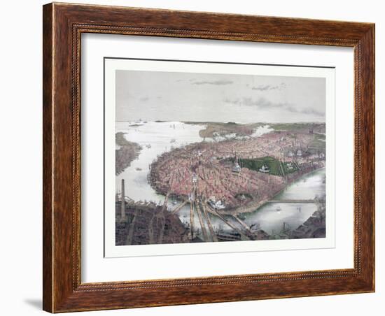 Boston Bird's Eye View from the North, Circa 1877, USA, America-John Bachmann-Framed Giclee Print