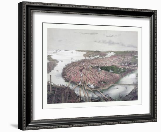 Boston Bird's Eye View from the North, Circa 1877, USA, America-John Bachmann-Framed Giclee Print