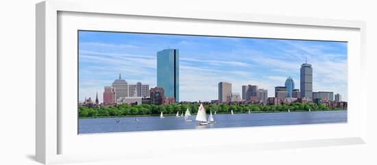 Boston Charles River Panorama with Urban City Skyline Skyscrapers and Boats with Blue Sky.-Songquan Deng-Framed Photographic Print