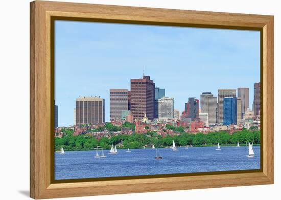Boston Charles River Panorama with Urban Skyline Skyscrapers and Sailing Boat.-Songquan Deng-Framed Premier Image Canvas