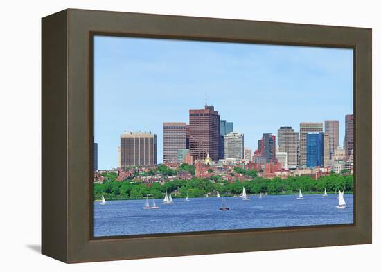 Boston Charles River Panorama with Urban Skyline Skyscrapers and Sailing Boat.-Songquan Deng-Framed Premier Image Canvas