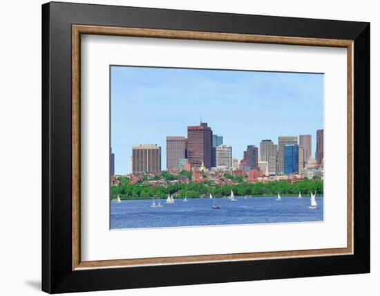 Boston Charles River Panorama with Urban Skyline Skyscrapers and Sailing Boat.-Songquan Deng-Framed Photographic Print