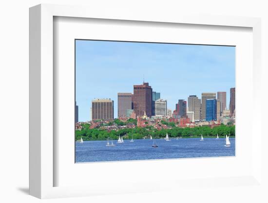 Boston Charles River Panorama with Urban Skyline Skyscrapers and Sailing Boat.-Songquan Deng-Framed Photographic Print