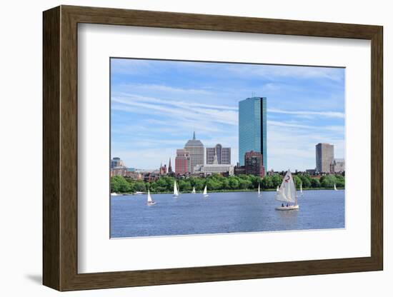 Boston Charles River with Urban City Skyline Hancock Building and Boat.-Songquan Deng-Framed Photographic Print