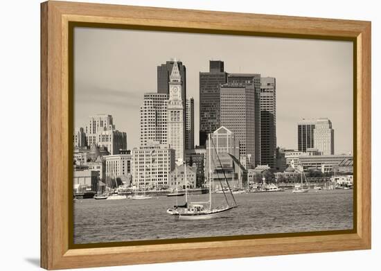 Boston Downtown Architecture Closeup in Black and White over Sea.-Songquan Deng-Framed Premier Image Canvas