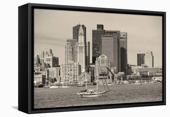 Boston Downtown Architecture Closeup in Black and White over Sea.-Songquan Deng-Framed Premier Image Canvas