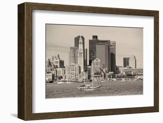 Boston Downtown Architecture Closeup in Black and White over Sea.-Songquan Deng-Framed Photographic Print