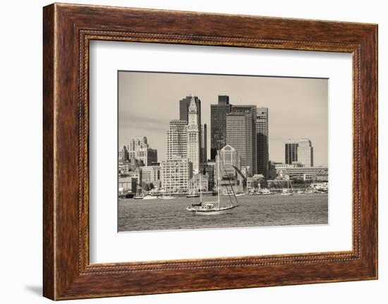 Boston Downtown Architecture Closeup in Black and White over Sea.-Songquan Deng-Framed Photographic Print