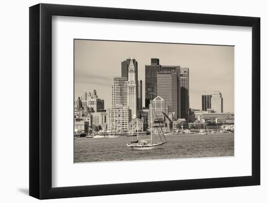 Boston Downtown Architecture Closeup in Black and White over Sea.-Songquan Deng-Framed Photographic Print