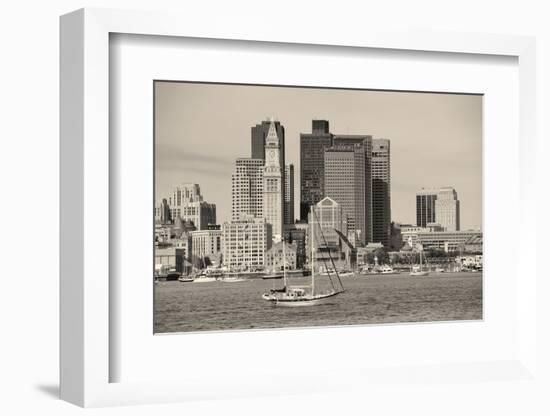 Boston Downtown Architecture Closeup in Black and White over Sea.-Songquan Deng-Framed Photographic Print