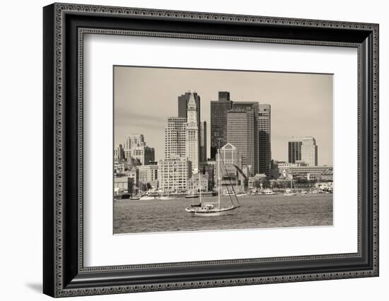 Boston Downtown Architecture Closeup in Black and White over Sea.-Songquan Deng-Framed Photographic Print