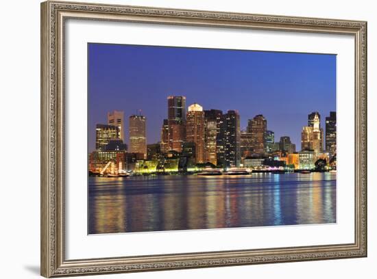 Boston Downtown at Dusk with Urban Buildings Illuminated at Dusk after Sunset.-Songquan Deng-Framed Photographic Print