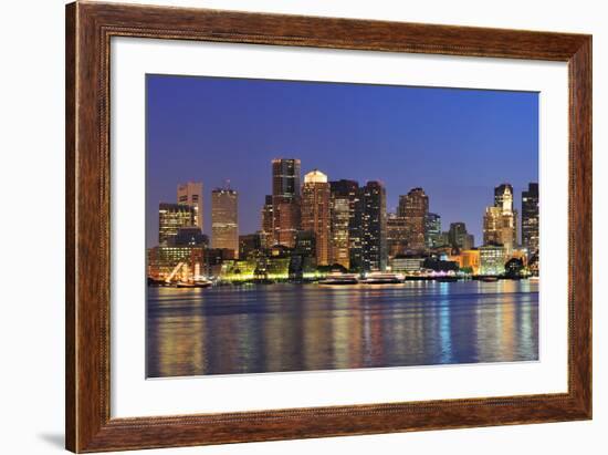 Boston Downtown at Dusk with Urban Buildings Illuminated at Dusk after Sunset.-Songquan Deng-Framed Photographic Print