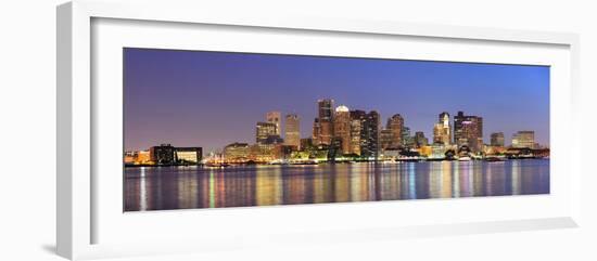 Boston Downtown Skyline Panorama with Skyscrapers over Water with Reflections at Dusk Illuminated W-Songquan Deng-Framed Photographic Print