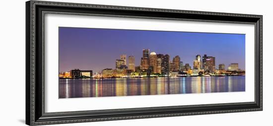 Boston Downtown Skyline Panorama with Skyscrapers over Water with Reflections at Dusk Illuminated W-Songquan Deng-Framed Photographic Print