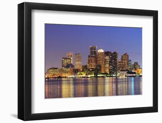 Boston Downtown Skyline Panorama with Skyscrapers over Water with Reflections at Dusk Illuminated W-Songquan Deng-Framed Photographic Print