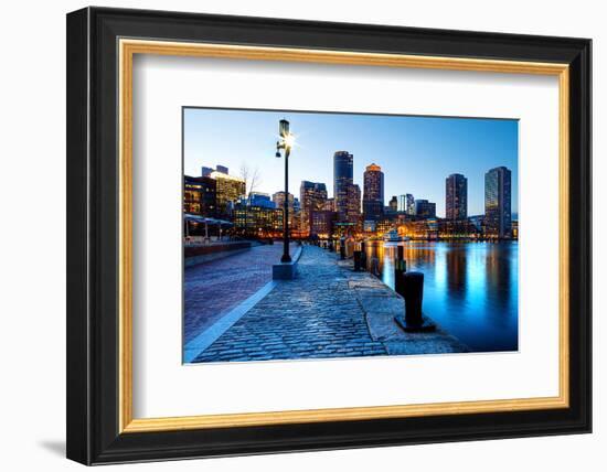 Boston Harbor & Downtown Dusk-null-Framed Premium Giclee Print