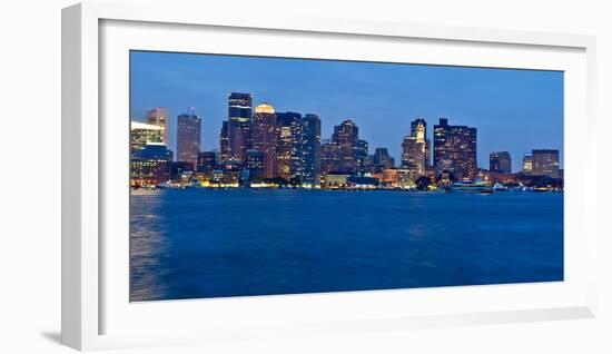 Boston Harbor skyline at dusk, Boston, Suffolk County, Massachusetts, USA-null-Framed Photographic Print