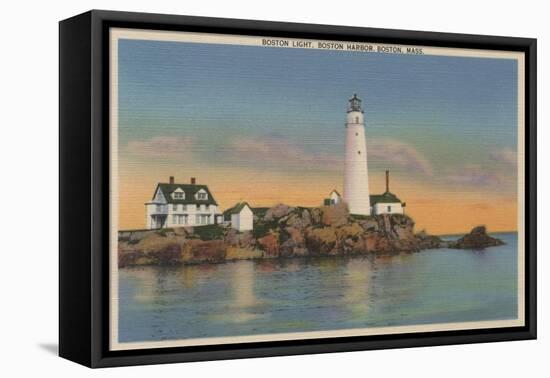 Boston, MA - Boston Lighthouse at Boston Harbor No.2-Lantern Press-Framed Stretched Canvas