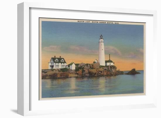 Boston, MA - Boston Lighthouse at Boston Harbor No.2-Lantern Press-Framed Premium Giclee Print